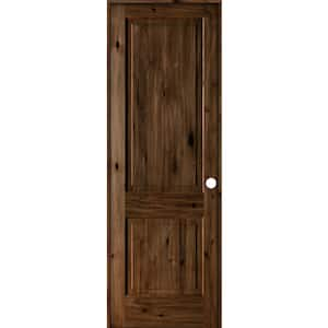 32 in. x 96 in. Rustic Knotty Alder Wood 2 Panel Left-Hand/Inswing Provincial Stain Single Prehung Interior Door