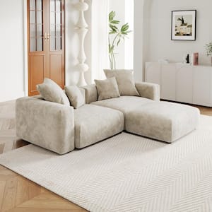 102 in. Square Arm Oversized 3-Piece L-shaped Corduroy Modular Sectional Sofa Rearrangeable Couch with Ottoman in Beige