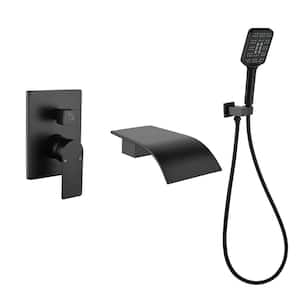 Single-Handle Wall Mount Roman Tub Faucet with Hand Shower in Matte Black