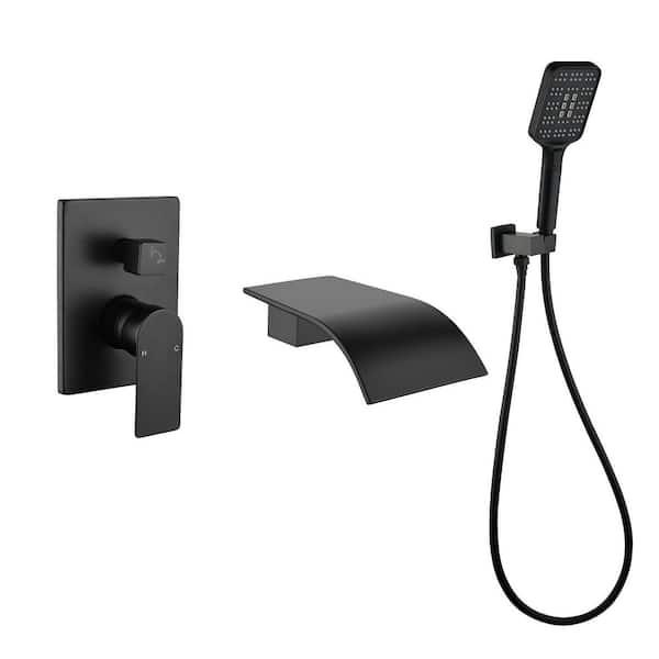 Nestfair Single-Handle Wall Mount Roman Tub Faucet with Hand Shower in Matte Black