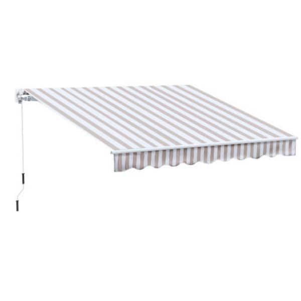 10 ft. x 8 ft. Retractable Awning, Patio Awning with Manual Crank Handle, UV Resistant Waterproof Fabric, Beige Stripes