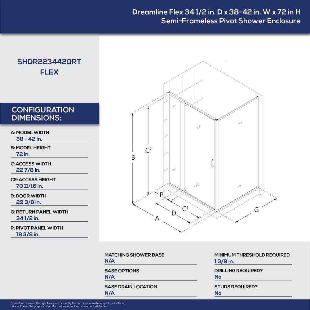 Flex Brushed Nickel Semi-Frameless Pivot Shower Enclosure with Clear Glass
