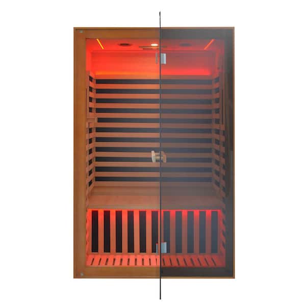 2-Person Canadian Hemlock Infrared Sauna with Bluetooth, Ionizer, Tempered Glass & Cup Holder, 110V 1950W