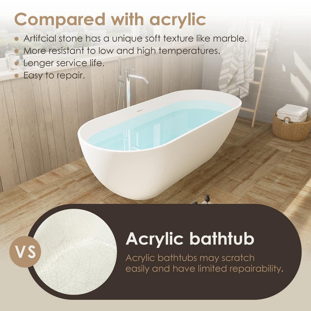 Ryder 59'' Matte White Solid Surface Freestanding Bathtub