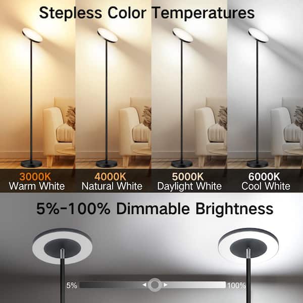 71 in. Black Double-Sided Dimmable LED Torchiere Floor Lamp Set with Adjustable Color Temperature (Set of 2)