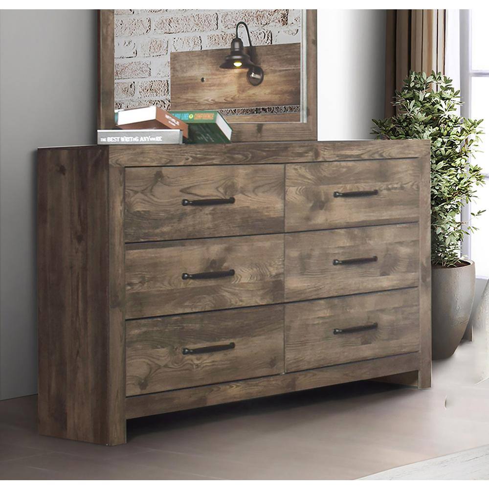 Rustic Gray 6-Drawer Wood Dresser with Dovetail Drawers