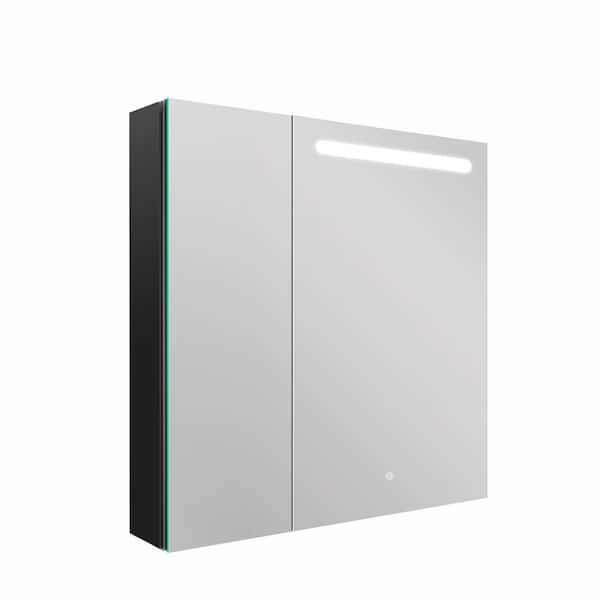 Unbranded 30 in. W x 30 in. H Large Rectangular Black Aluminum Surface Mount Medicine Cabinet with Mirror Side Cabinet Right Open