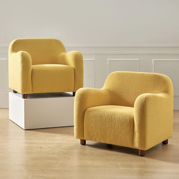 JAYDEN CREATION William Modern Mustard 35 in. Wide Boucle Upholstered Armchair with Solid Wood Legs Set of 2