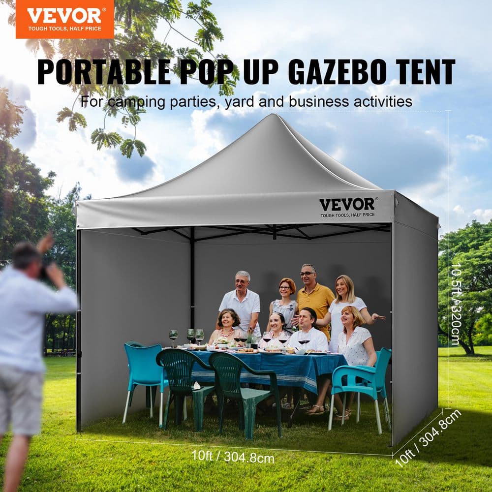 VEVOR 10x10 FT Gray Pop-Up Canopy Tent with Sidewalls