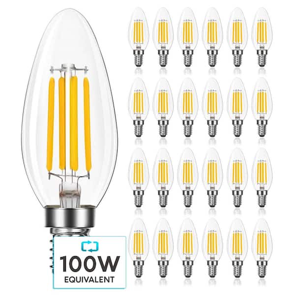 LUXRITE 100-Watt Equivalent 7-Watt E12 Base Chandelier LED Light Bulb 3500K Natural White B11 800 Lumens Dimmable (24-Pack)