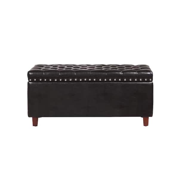 Unbranded Black Bonded Leather Storage Ottoman