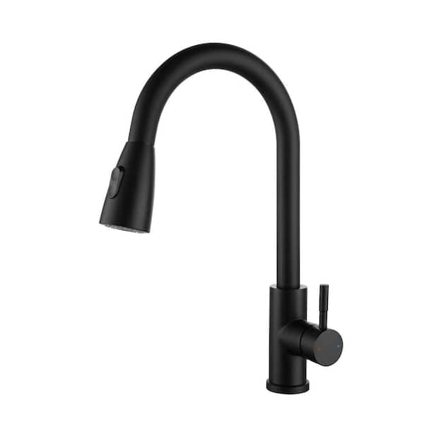 15.67 in. Stainless Steel Single Handle 360 ° Spout Swive Pull Down Sprayer Kitchen Faucet in Matte Black