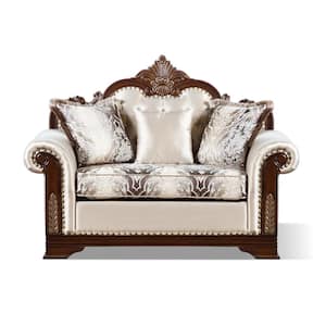 Escola 65.75 in. Beige Damask Fabric 2-Seater Loveseat With Pillows