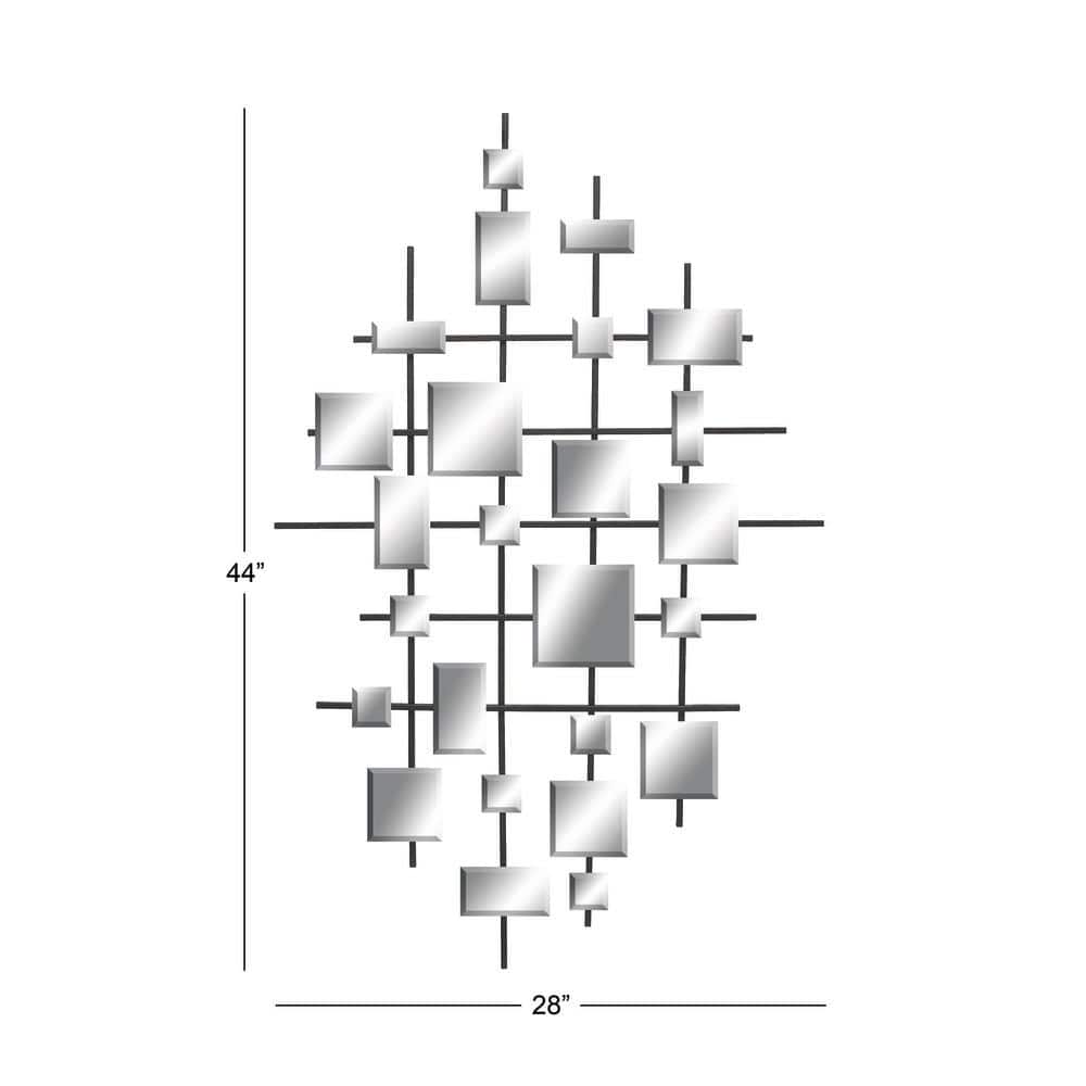 Elegant Geometric Black Iron Mirror Wall Art, 28" x 44"
