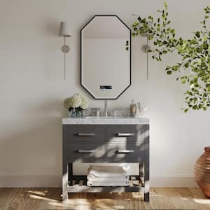 Elizabeth 36 in. W x 22 in. D Vanity in Sapphire Gray with Marble Vanity Top in Carrara White with White Basin