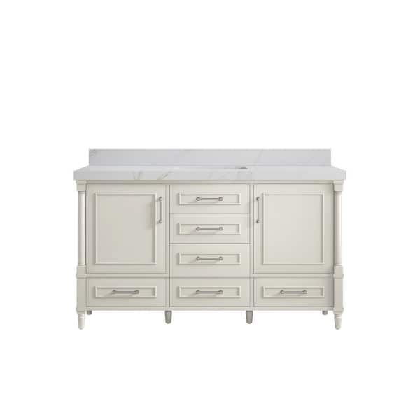 Willow Collections Hudson 60 in. Single Sink Freestanding Alabaster Bath Vanity with Calacatta Sienna Quartz Top Unassembled