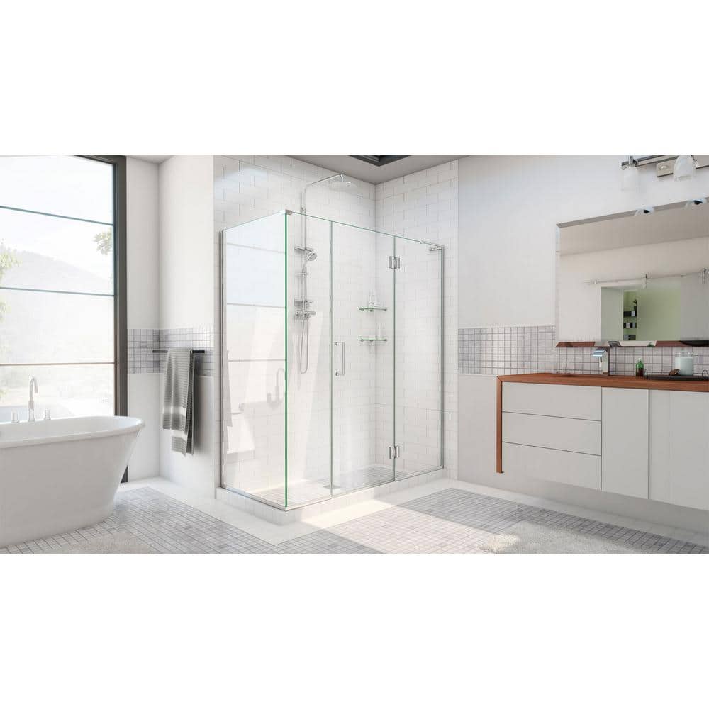 Unidoor-X 63.5" x 72" Frameless Hinged Shower Door with Clear Glass