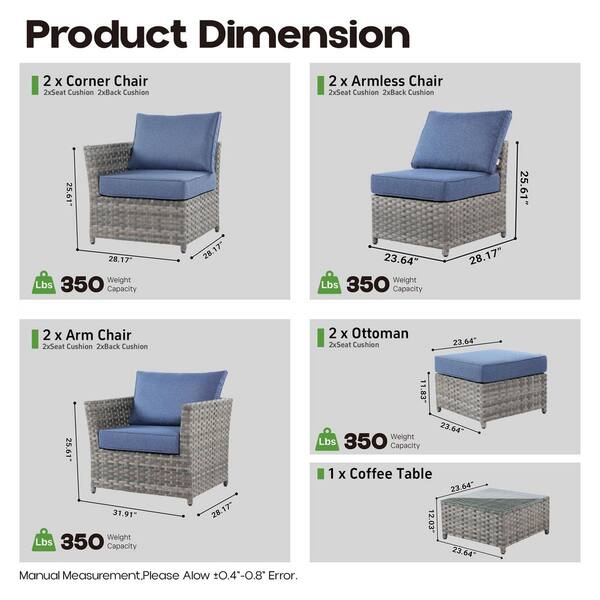 XIZZI Rose 9-Pieces Wicker Patio Conversation Seating Sofa Set