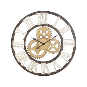 30 in. x 30 in. Brown Metal Gear Wall Clock