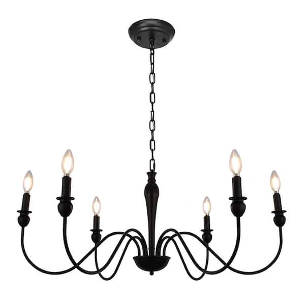 Industrial Vintage 8-Light Mattle Black Iron Candlestick Chandelier for Dining Room with E26 Bulb Base