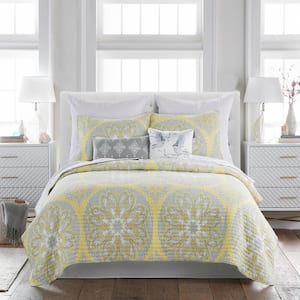 Enzo 3-Piece Yellow, Grey Medallion Cotton King/Cal King Quilt Set