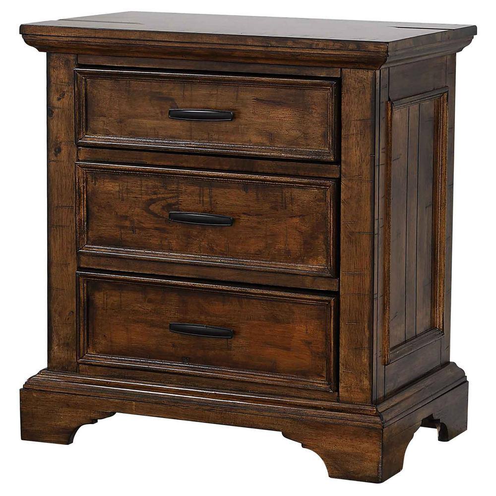 Vintage Bourbon Solid Wood 3-Drawer Nightstand
