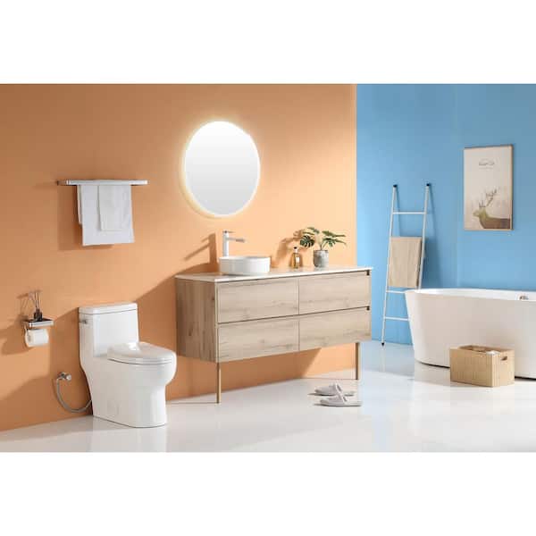 1-Piece 1.28 GPF Compact Single Flush Elongated Toilet in. White, Comfort Seat Included