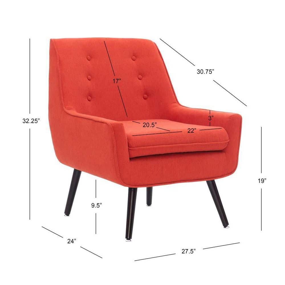 Pimento Red Button Tufted Wood Accent Chair