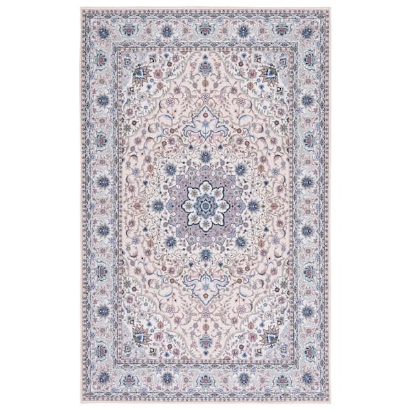 SAFAVIEH Tuscon Beige/Green 8 ft. x 10 ft. Machine Washable Floral Border Area Rug