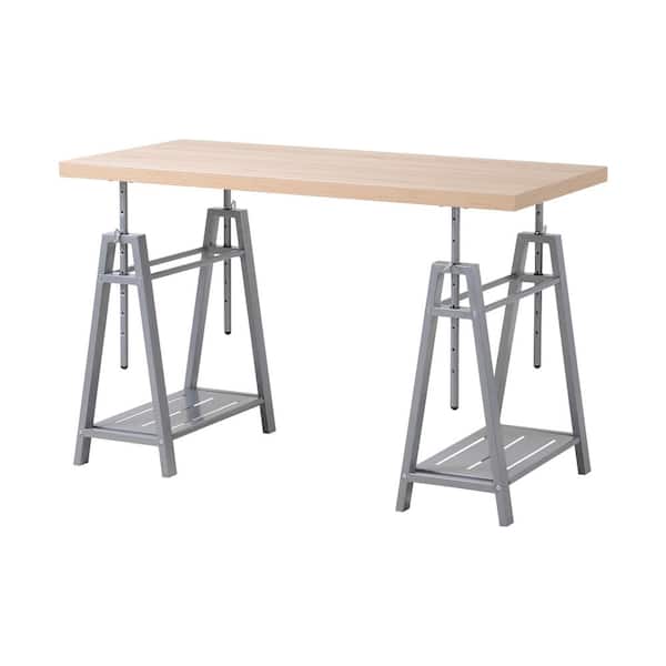 OS Home and Office Furniture 47 in. Rectangular Cross Hatch Birch/Gray Standing Desk with Adjustable Height Feature