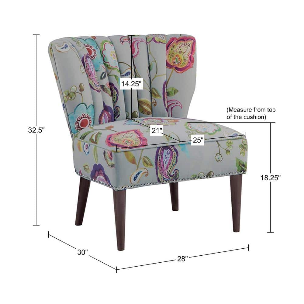 Floral Multicolor Channel Back Slipper Chair with Tapered Legs