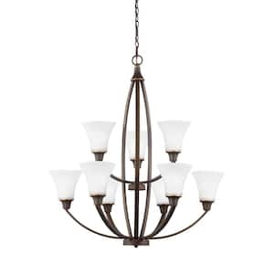 Metcalf 9-Light Autumn Bronze Traditional Transitional Hanging Empire Bell Multi Tier Chandelier