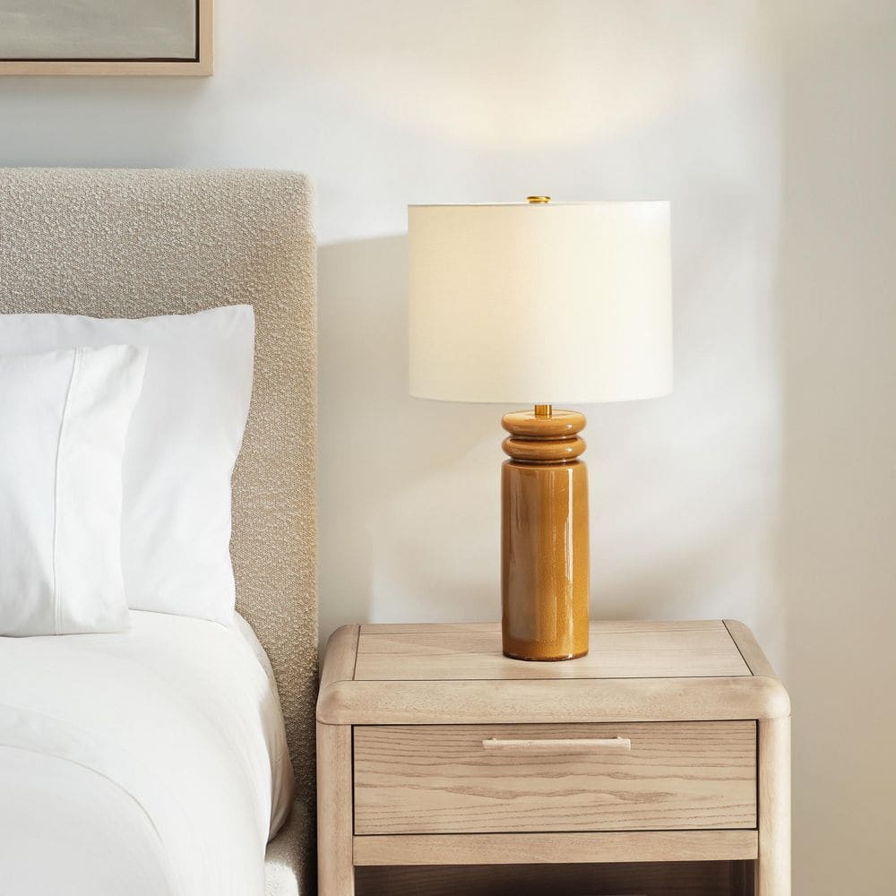 Feikudo 25 in. Cracked Honey Bedroom Home Office Living Room Table Lamp With White Linen Shade price history on PriceWatchPro