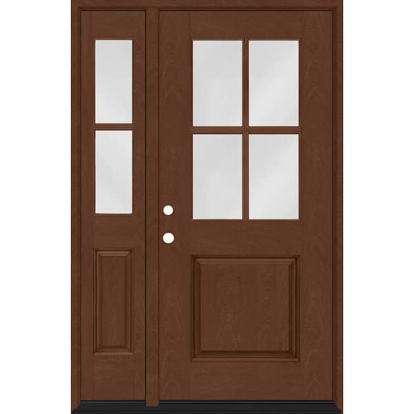 Steves & Sons Regency 51 in. x 80 in. 1/2-4Lite Clear Glass RH Chestnut Stain Mahogany Fiberglass Prehung Front Door w/12in.SL
