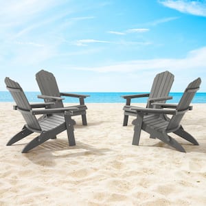 Deep Gray Folding Plastic Patio Outdoors Weather Resistant Fire Pit Chair Adirondack Chair (4-Pack)