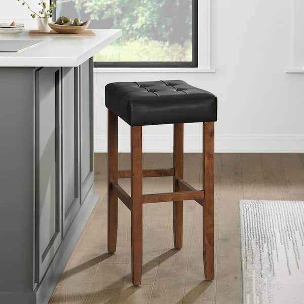 Alaterre Furniture Madison Backless 30.5 in. Bar Height Stool True Walnut Finish with Black PU