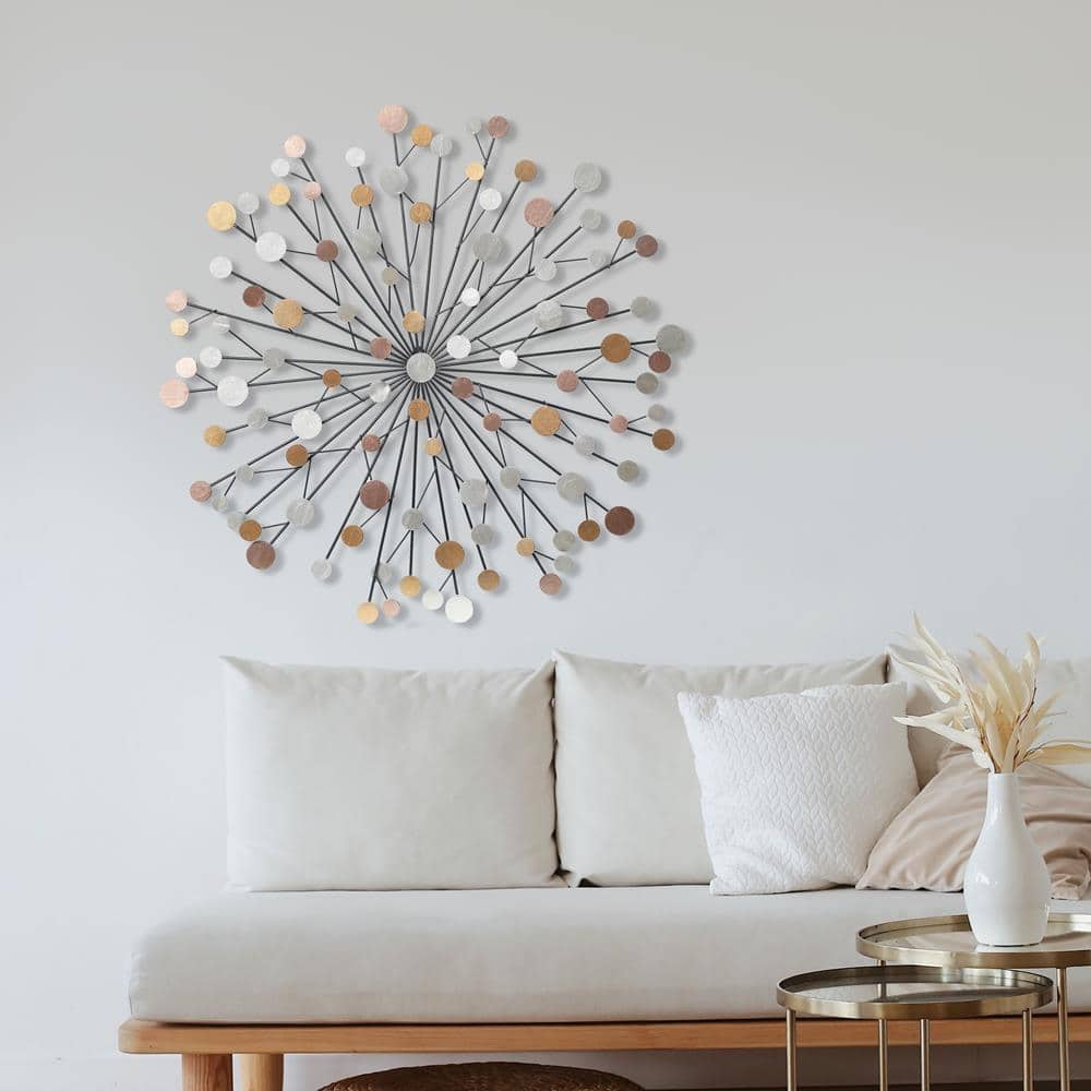 Mid-Century Modern Multicolor Iron Starburst Wall Sculpture
