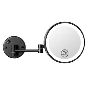 16.8 in. W x 8 in. H Round Magnifying, Lighted Wall Bathroom Makeup Mirror in Black, 7x