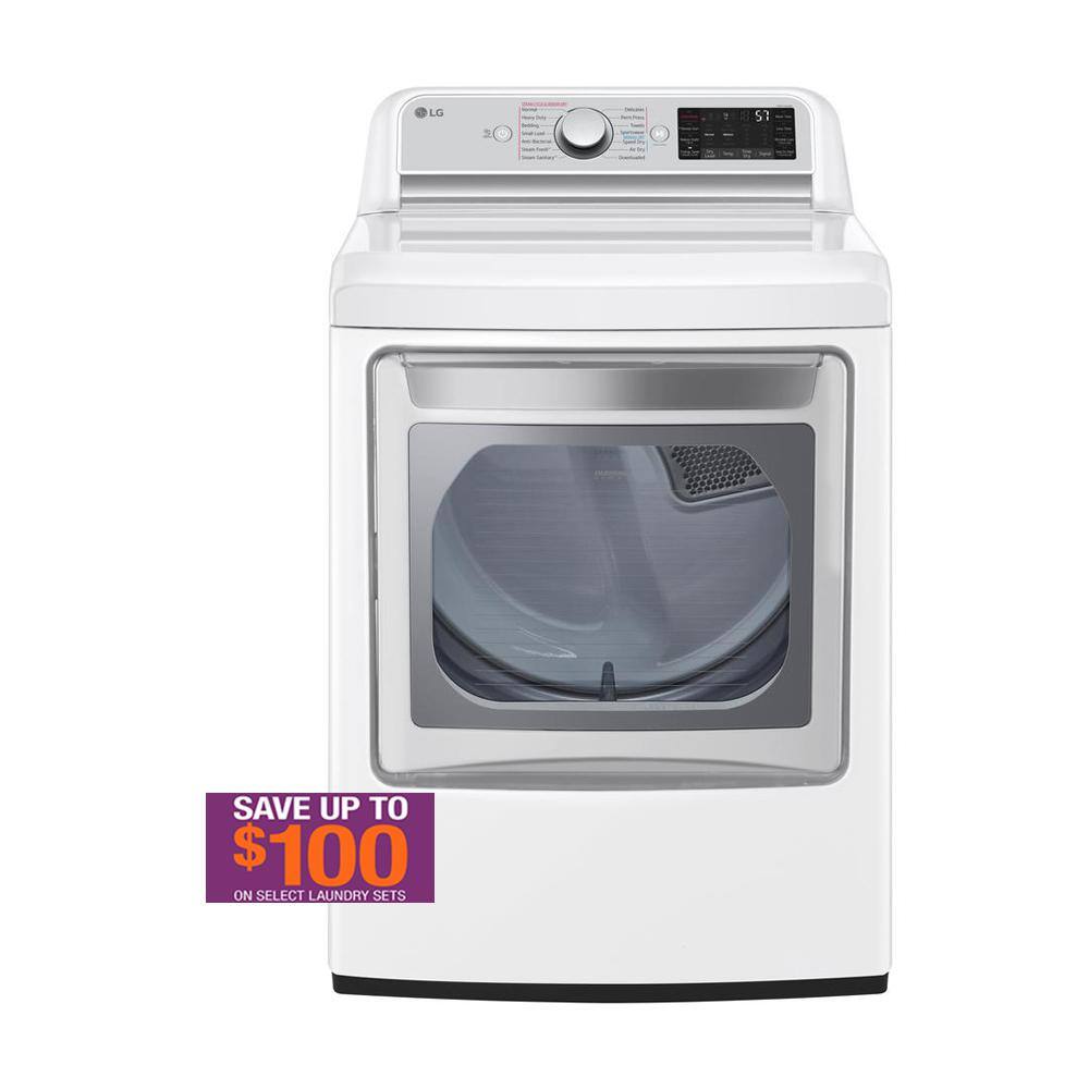 LG 7.3 cu. ft. Vented SMART Gas Dryer in White with Sensor Dry Technology, TurboSteam and EasyLoad Door