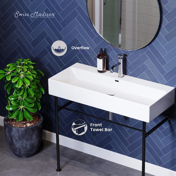 Claire 40 in. Ceramic Console Sink White Basin Black Legs