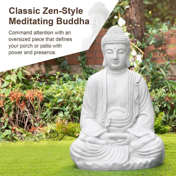 Glitzhome 29.5 in. H Oversized MGO White Meditating Buddha Statue
