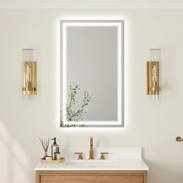 FORCLOVER 24 in. W x 40 in. H Rectangular Frameless Silver Dimmable Fog Free Wall Mount Bathroom Vanity Mirror