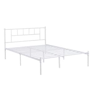 Full Bed Frame White Metal Frame with Headboard and Footboard Platform Bed with Storage No Box Spring Needed