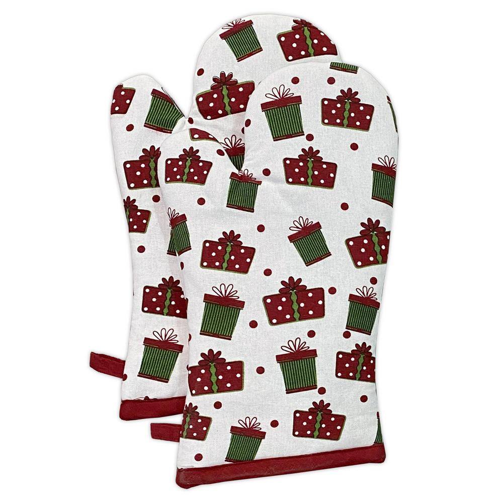 Festive Christmas Cotton Kitchen Towel, Potholder, and Oven Mitt Set