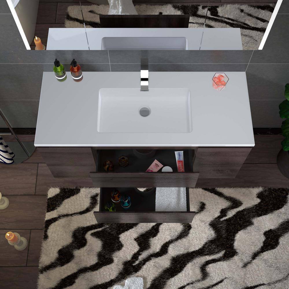 47" Gray Oak Wall-Mounted Floating Vanity with White Resin Top