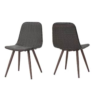 Malia Dark Brown Stationary Faux Rattan Outdoor Patio Dining Chair in Multi-Brown (2-Pack)