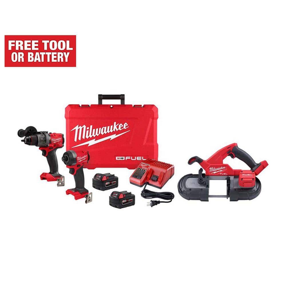 Milwaukee M18 FUEL 18-V Lithium-Ion Brushless Cordless Hammer Drill and Impact Driver Combo Kit (2-Tool) with Compact Bandsaw -  3697-22-2829