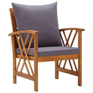 Brown Outdoor Lounge Chairs with Cushions Solid Acacia Wood (2-Pack)