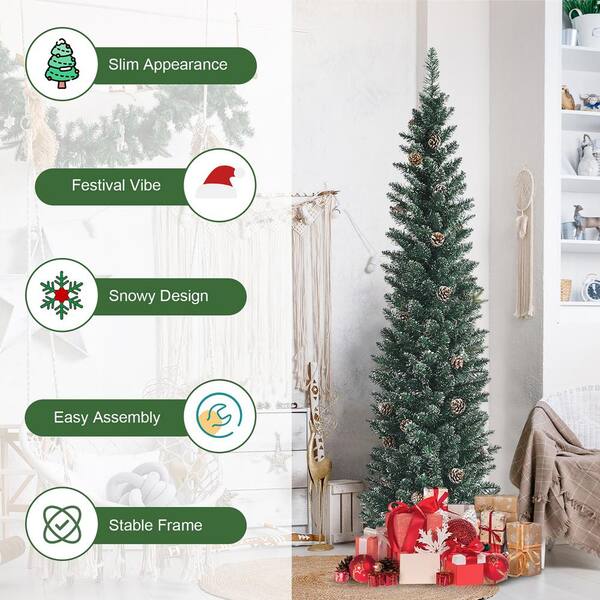Costway 6 ft. Unlit Snowy PVC Slim Artificial Christmas Tree