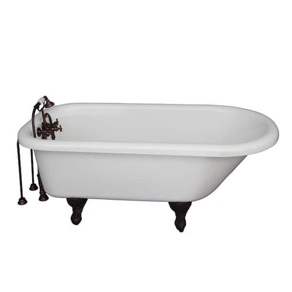 Barclay Products 5.6 ft. Acrylic Ball and Claw Feet Roll Top Tub in White with Oil Rubbed Bronze Accessories